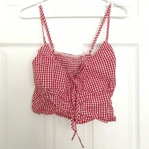 ZAFUL Gingham Bustier Top Blouse M Cropped Front Tie Bow Red White